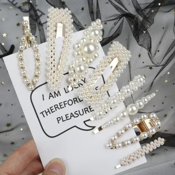 Coreano Ins Fashion 8 pezzi clip di perle Set fermagli per capelli in metallo Color oro Barrette Forcina Strumenti per lo styling di bellezza Accessori_voghion.com