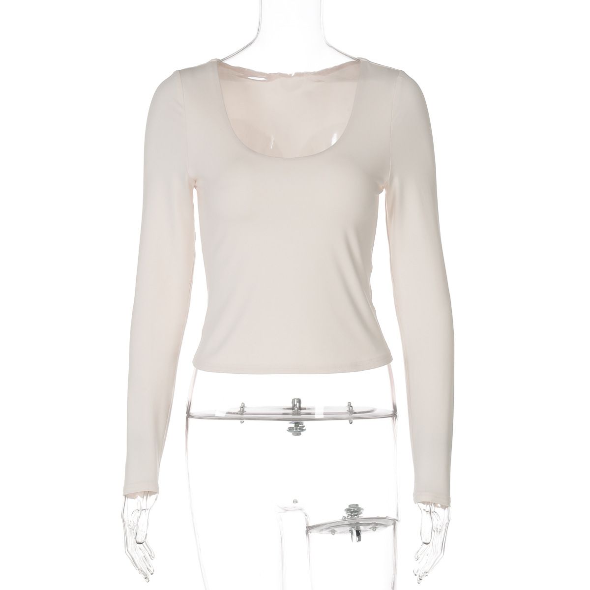 2025 Jesień Nowy Styl Damska Koszulka z Długim Rękawem i Jednolitym Kolorem Podstawowa Koszulka z Dekoltem w kształcie litery U, Dopasowany Dopasowany Top_voghion.com