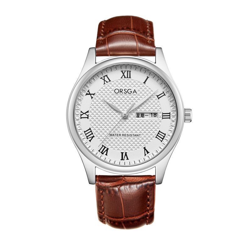 Herrenuhren Doppelkalender Massivstahl Herrenzeiger Einfache Business Casual Quarzuhr_voghion.com