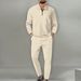 2024 men's new Waffle solid color zipper long sleeved sports pants two-piece set_voghion.com