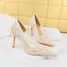 Banquet women's shoes slim high heels shallow mouth pointed stilettos high heels mesh hollow lace high heels single shoes_voghion.com