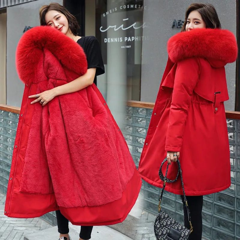 Giacca invernale 2023 Nuove Donne Parka Vestiti Cappotto Lungo Fodera di Lana Giacca Con Cappuccio Collo di Pelliccia Spessore Caldo Usura della Neve Imbottito_voghion.com