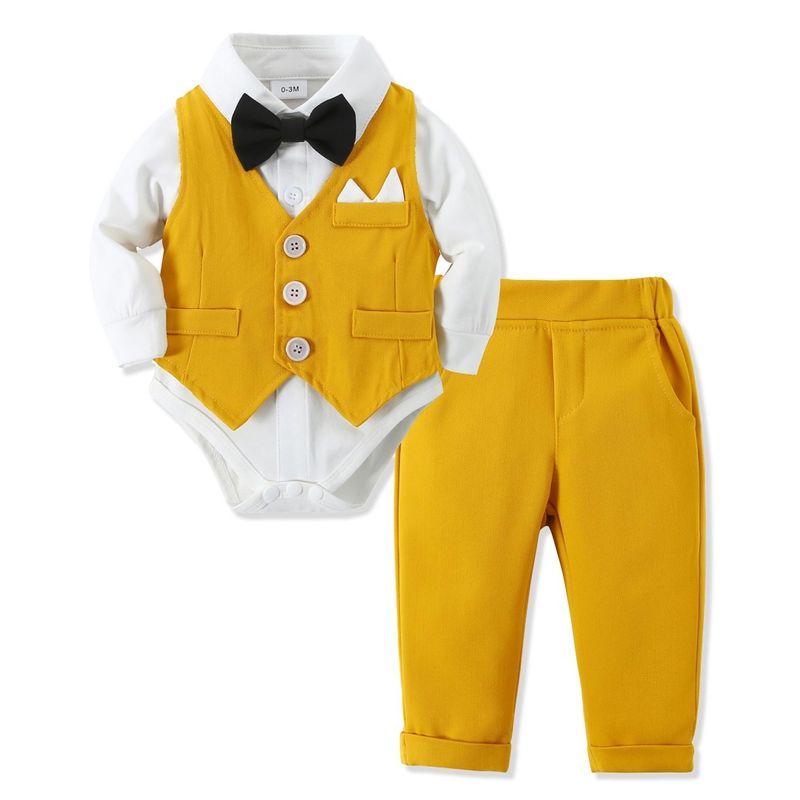 Baby clothes Children's clothes Boy yellow vest gentleman suit baby and baby gentleman dress_voghion.com