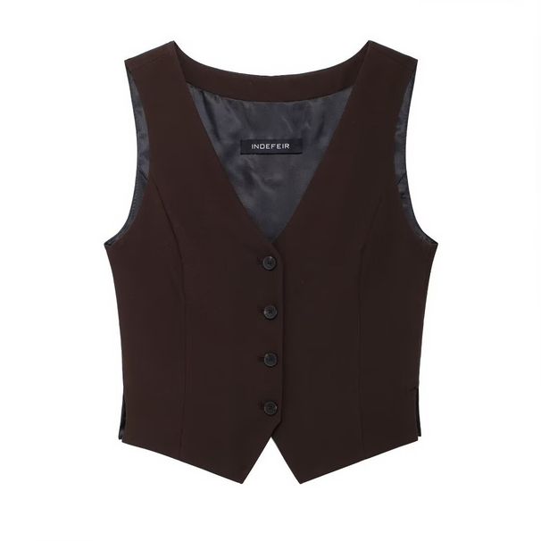 Completo street chic con gilet con spacchi laterali e pantaloni da salotto plissettati – Poliestere traspirante, grafica 3D, completo trendy in due pezzi_voghion.com