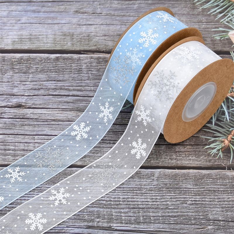 Christmas Snowflake Wired Ribbon, Edge Ribbon for Tree Gift Wrapping Bow, DIY Craft, 2.5cm_voghion.com