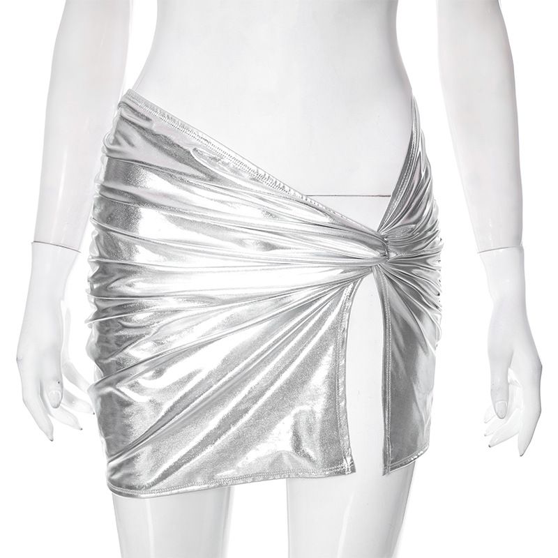 Women's autumn new PU leather kink split casual miniskirt women_voghion.com