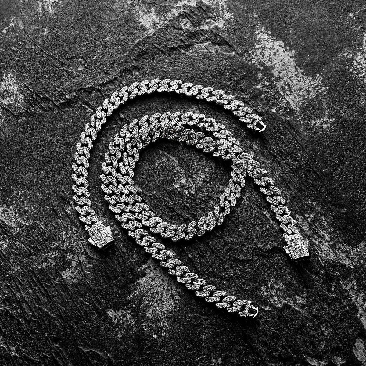 Necklaces Color Retaining Rhinestone Plated 8MM Cuban Chain Hip Hop Necklace Bracelet Men And Women Trendy Rap Accessories_voghion.com