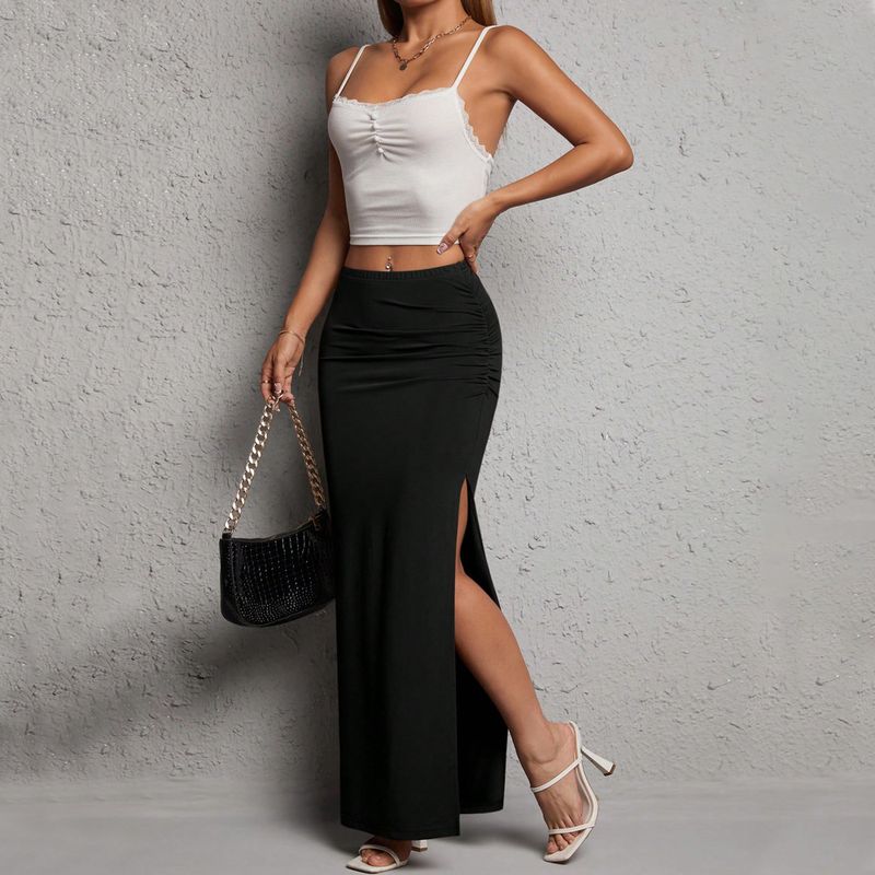 Verve Minimalist Commuter 2025 Summer Elegant Versatile Slimming Split Pencil Long Skirt_voghion.com