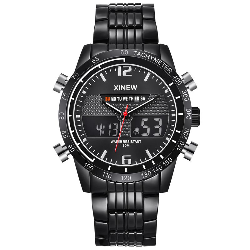 Men's Sport Watch With Analog-Digital Display, Alloy Band, Luminous Hands, Alarm, Calendar, 24H Indicator, GMT Function, Water Resistant_voghion.com