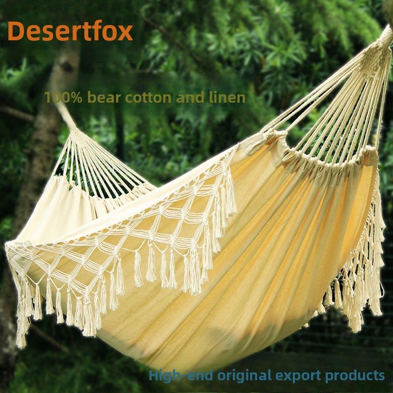 Morning Evening Double Outdoor Swing With Solid Wood Frame, Cotton Linen, For Adults And Children, Indoor Single Person_voghion.com