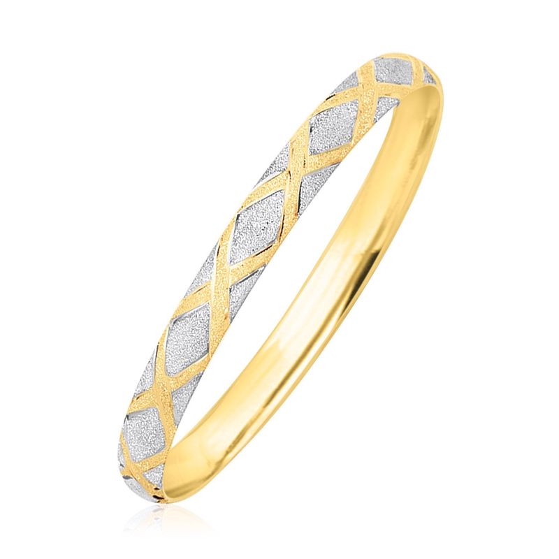 10k Two-Tone Gold Geometric Diamond Motif Bangle_voghion.com