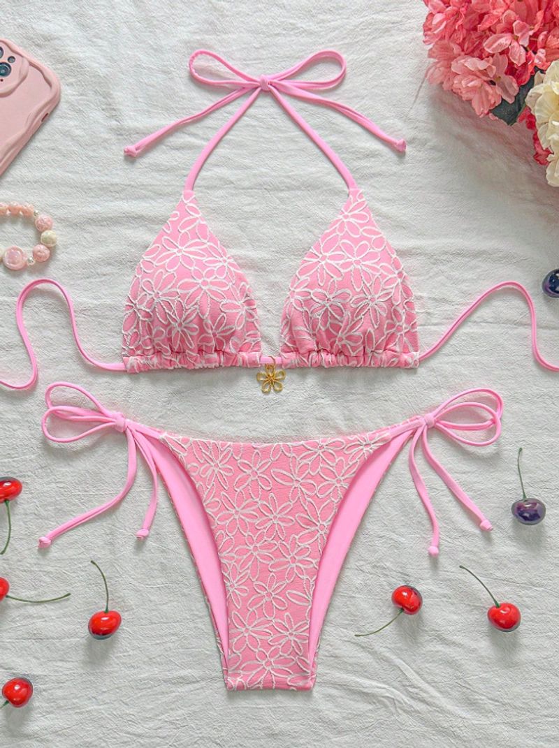 Women's Clothing Sexy Two Piece Swimsuit Women's Halter Neck Lace Up Backless Bikini Small Fresh Beach Swimsuit Women_voghion.com