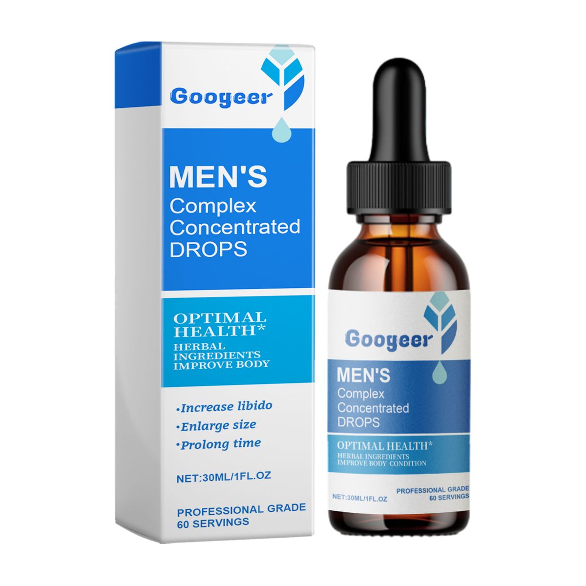 Googeer MEN'S Complex Concentrated DROPS Enhancement Drops OPTIMAL SUNDHED URTE-INGREDIENSER FORBEDRE KROPPEN Øg libido Forstør størrelse Forlæng tid _voghion.com