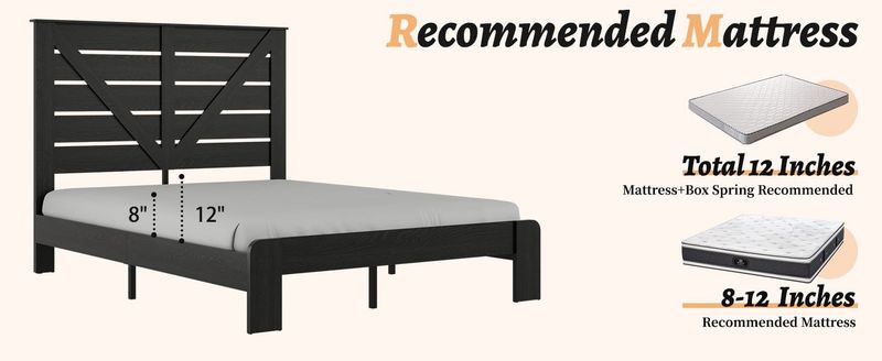 King Bed Frame Headboard , Wood Platform Bed Frame , Noise Free,No Box Spring Needed And Easy Assembly Tool,Large Under Bed Storage, Black_voghion.com