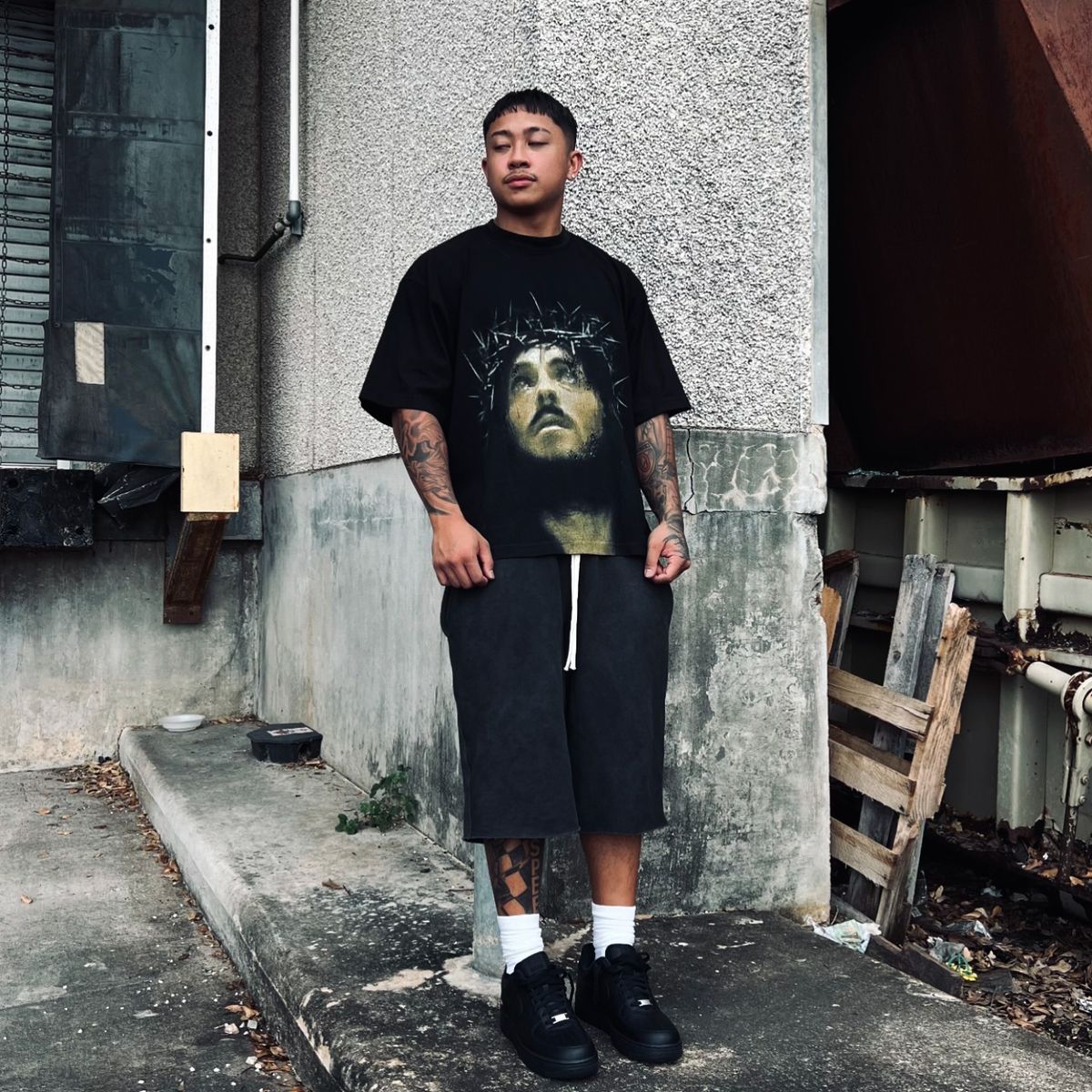 Maglietta unisex da uomo, stile retrò, a maniche corte, ampia, con design arrotondato e artistico, stile High Street._voghion.com