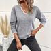 Mühelose Eleganz, V-Ausschnitt, Strickpullover für Damen, übergroßer Langarmpullover, einfarbig, lässig, schick für Herbst und Winter_voghion.com