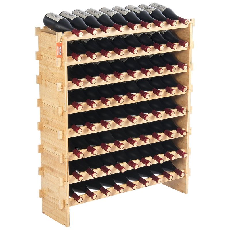 VEVOR 72 Bottle Upgrade Modular Wine Rack Bamboo Wood Display Shelf 8-Tier_voghion.com