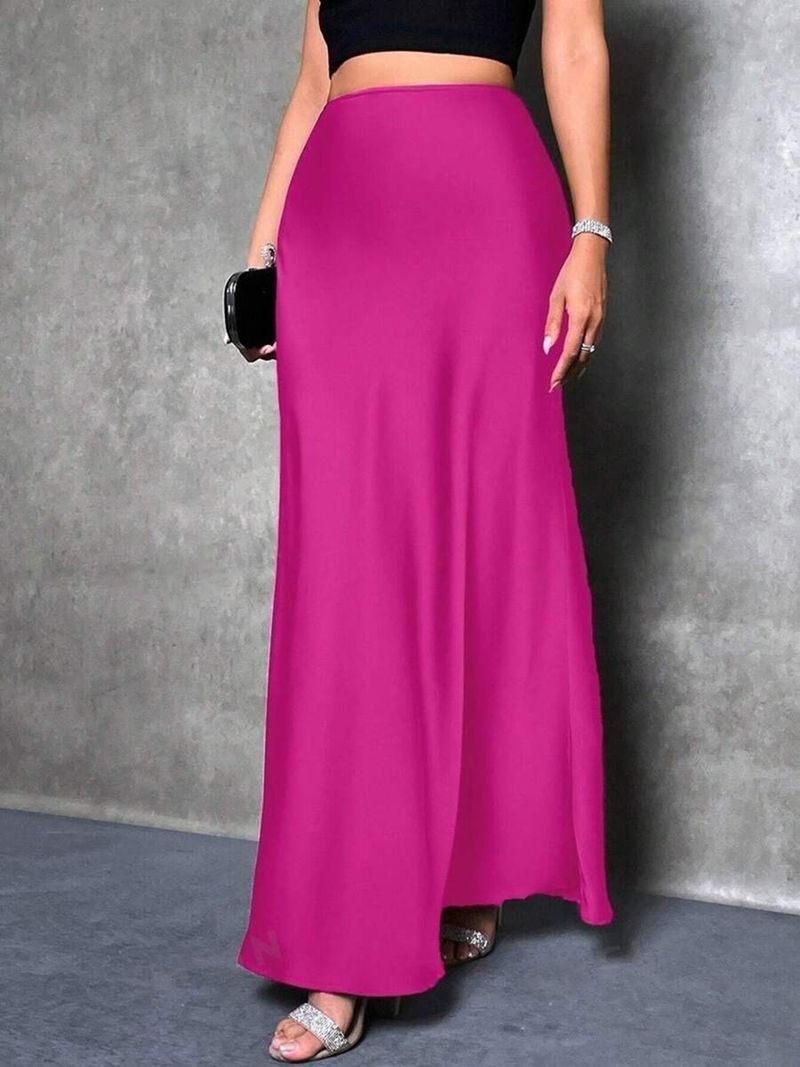 Satin Midi Spring Summer New Simple Silk Long Skirt Women's Clothing_voghion.com