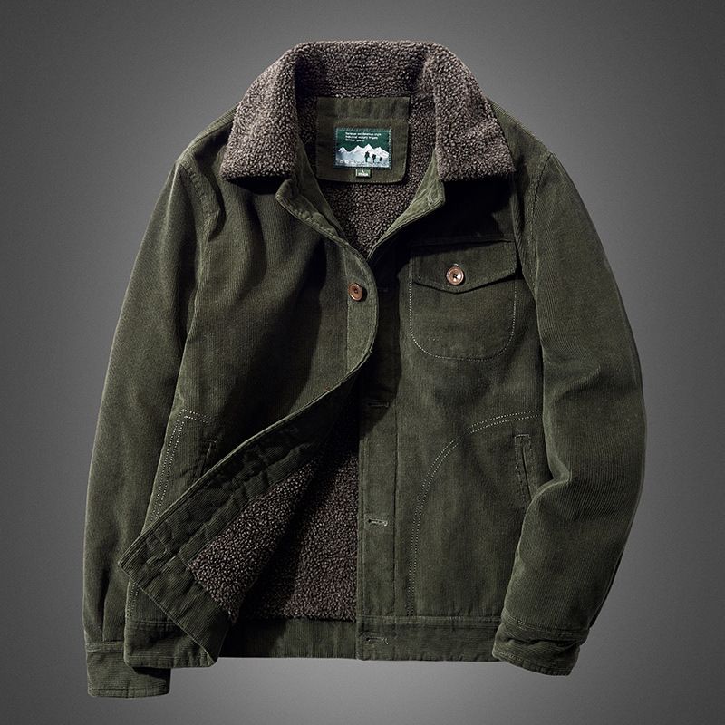 Men's Cotton new Jacket, Corduroy Loose Casual Top, Plus Thick Velvet, Warm Men's Jacket With Collar_voghion.com