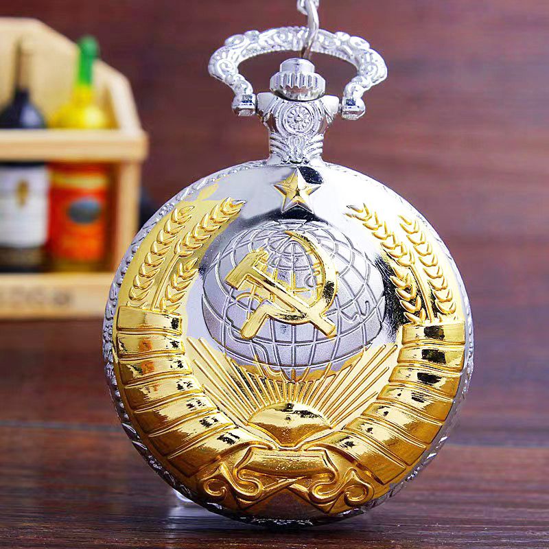 Fob Watches Large Room Gold Hammer And Sickle Icon Pocket Watch Bronze Relief Earth Five Pointed Star Wheat Ear Pocket Watch_voghion.com