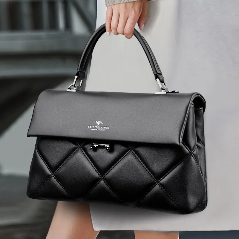 Cross Border Women's Bags 2024 Autumn And Winter New Fashion Women's Bags Urban Simple Hand Held Messenger Rhombus Bag Soft Leather Women's Bag_voghion.com