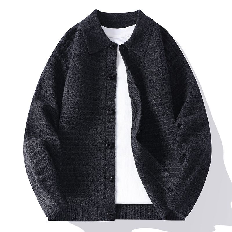 Men's Knit Cardigan Sweater - Autumn Fashion Loose Fit Long Sleeve Crewneck Pullover For Casual Wear (Grey, Black, Red, Brown)_voghion.com