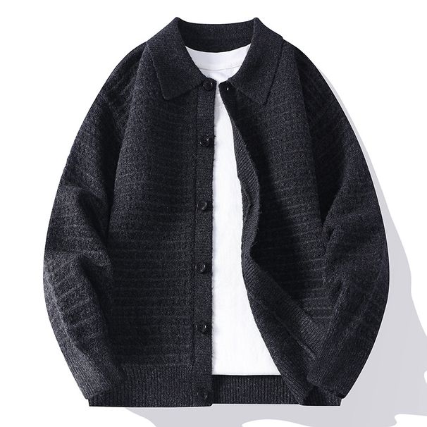 Men's Knit Cardigan Sweater - Autumn Fashion Loose Fit Long Sleeve Crewneck Pullover For Casual Wear (Grey, Black, Red, Brown)_voghion.com