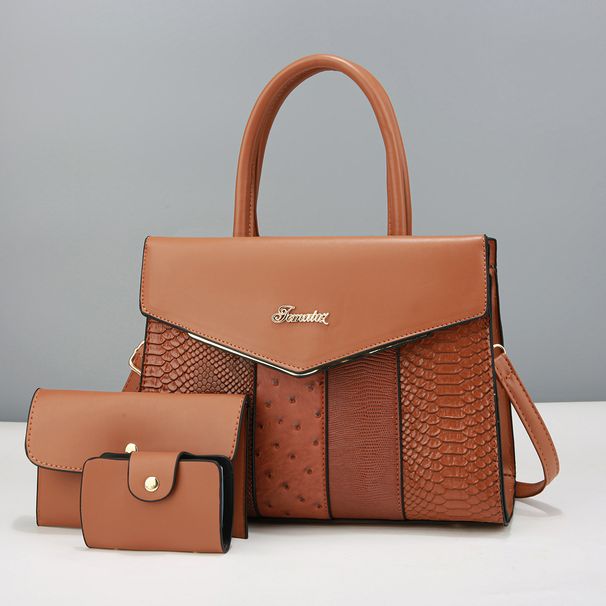 Damentaschen Dreiteilige Mutter-Kind-Tasche Strukturierte Nähte Handtasche Große Kapazität Taschen_voghion.com