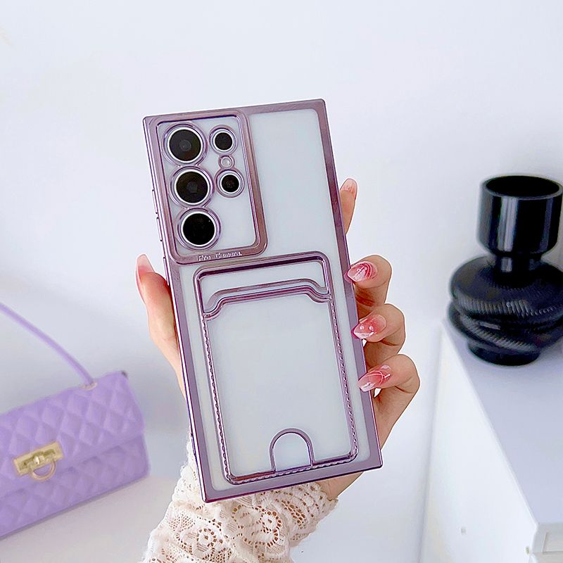 Transparent Card Slot Bag Plating Phone Cover For Samsung Galaxy S25 S24 S23 S22 S21 Ultra Plus S20 FE Note 20 Clear_voghion.com