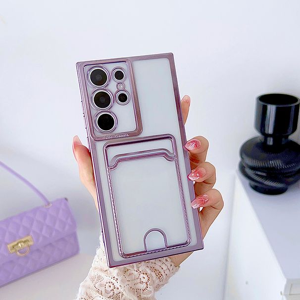 Transparent Card Slot Bag Plating Phone Cover For Samsung Galaxy S25 S24 S23 S22 S21 Ultra Plus S20 FE Note 20 Clear_voghion.com