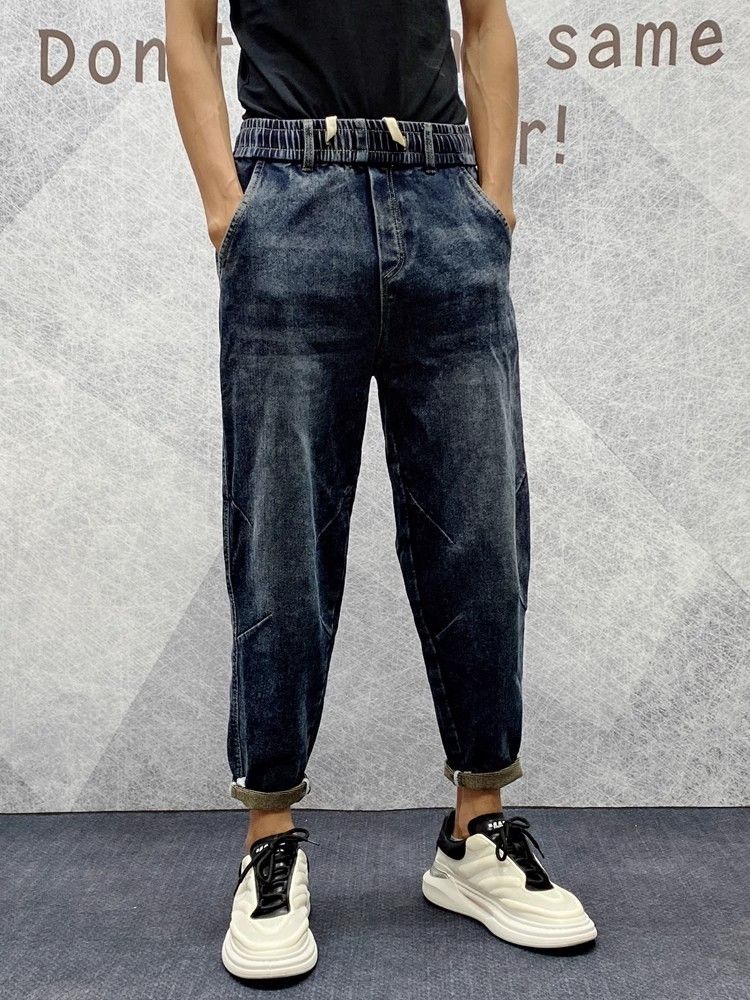Extra stora 300kg sammetsdenim herrbyxor i höst, resår i midjan för bantning och lös passform, Harenbyxor 2_voghion.com