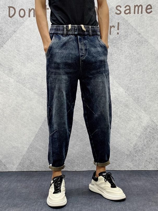 Extra stora 300kg sammetsdenim herrbyxor i höst, resår i midjan för bantning och lös passform, Harenbyxor 2_voghion.com