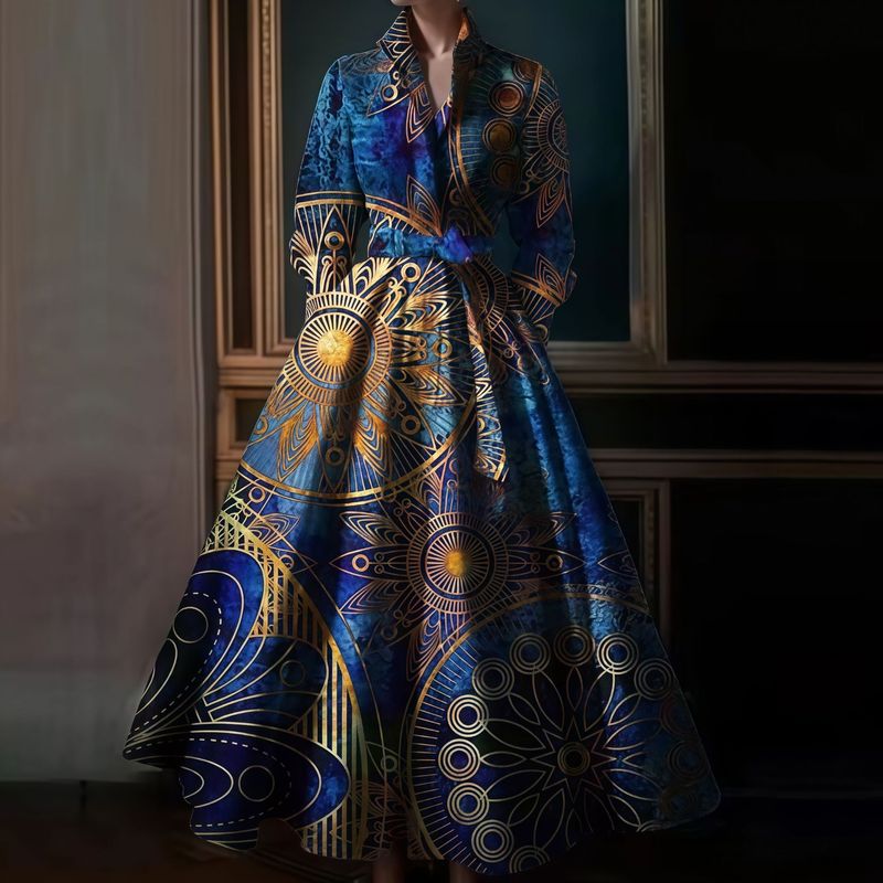 Damenbekleidung Retro Stehkragen Riemchen Langarmkleid Für Damen Winter Neues High-End-Temperament Elastische Taille Abendkleid_voghion.com