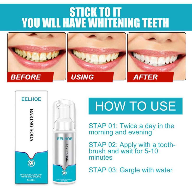 Baking Soda Teeth Whitening Mousse Brightify Deep Cleaning Foam Toothpaste Removes Stains Fresh Breath Dental Care Tools 60ml_voghion.com
