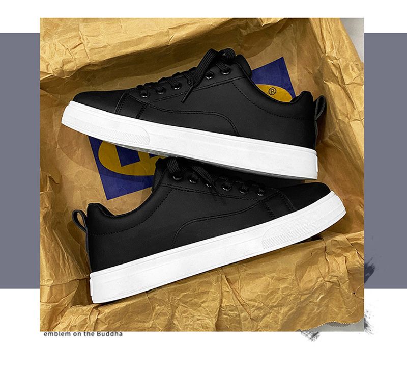 leather white flat casual board high school sports shoes, men's versatile trendy shoes_voghion.com