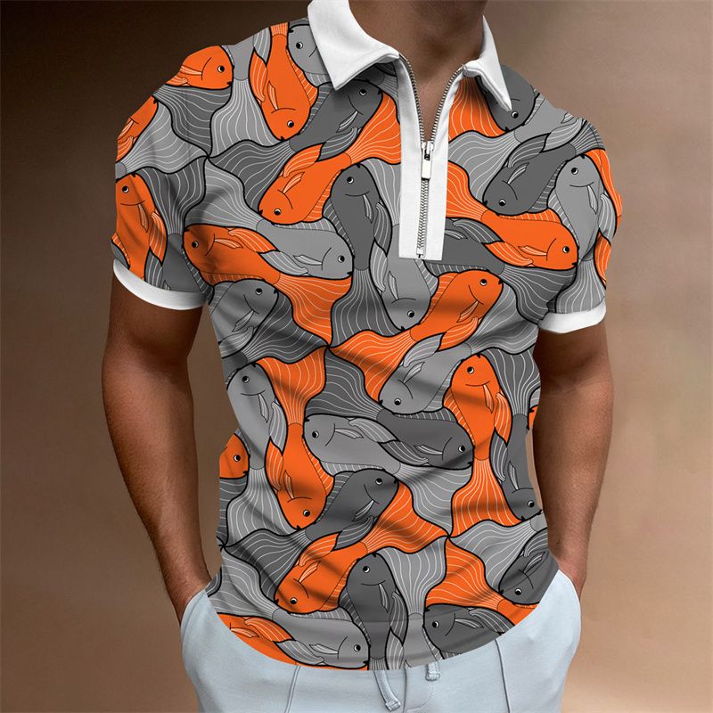 2022 sommer und herbst neue männer langarm revers zipper polo-shirt 3d karierten nähte muster druck mode hemd_voghion.com