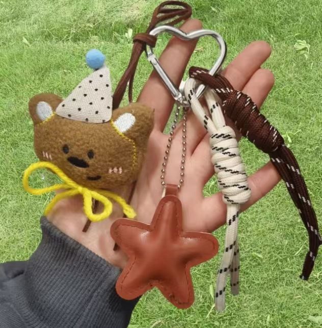 Miu Series Plush Bear Pendant Cartoon Doll Bag Charm Car Keychain High-End Coffee Color Backpack Decoration_voghion.com