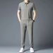 2025 Feel Running Sports Suit For Men Summer Thin Ice Silk Turn-down Collar T-shirt Men's Casual Set_voghion.com