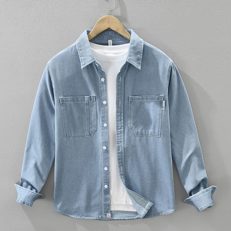 Retro Denim Long Sleeved Shirt, New Fashionable And Versatile, Artistic And Casual Loose Top, Men's Clothing_voghion.com