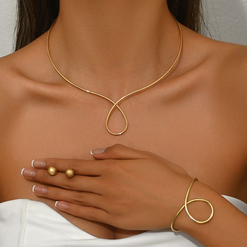 Geometric European And American Cross Border Style Necklace Earrings Ladies Bracelet Set Niche Plain Ring Design Collar Versatile Jewelry For Women_voghion.com