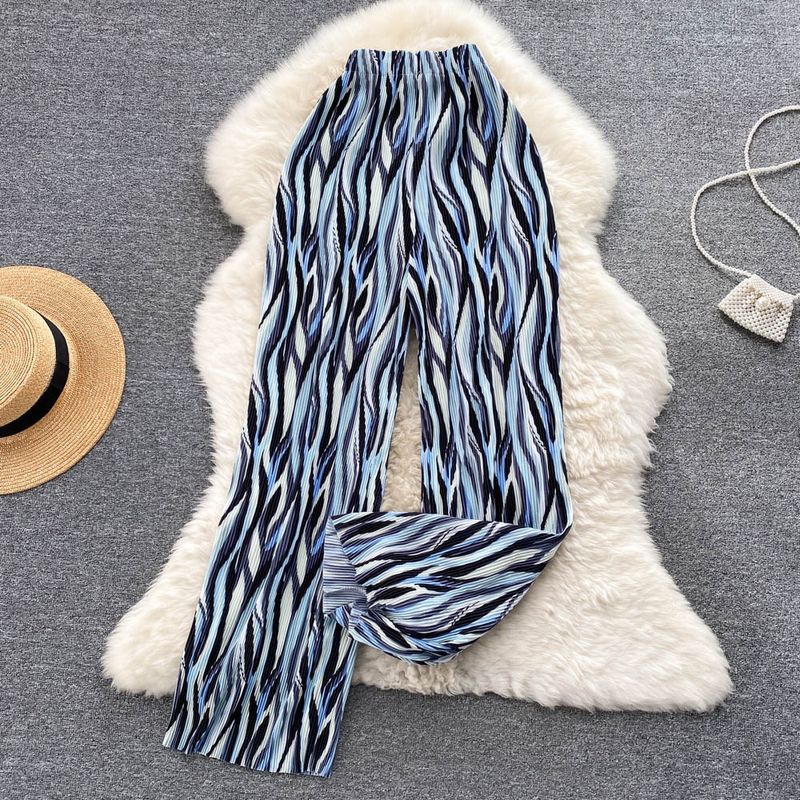 Women's high street retro printed loose straight casual pants for women summer new fashion versatile slim wide leg trousers_voghion.com