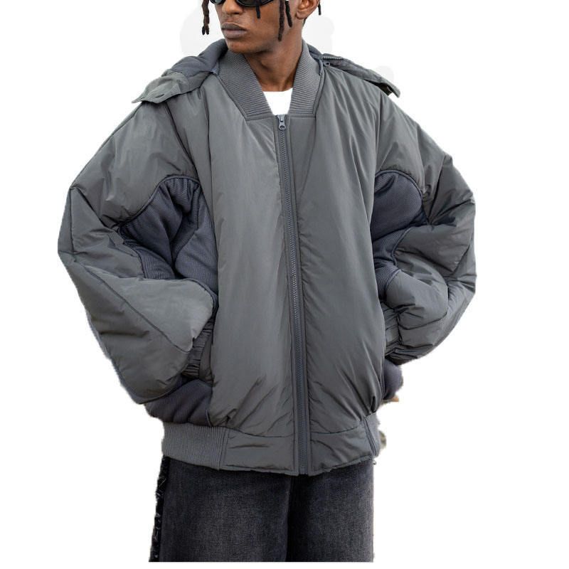 Pánské oblečení INS horká zimní patchworková kontrastní barva s kapucí funkční styl muži a ženy volná dvouvrstvá bavlněná bunda na zip se ztluštěným vzorem_voghion.com