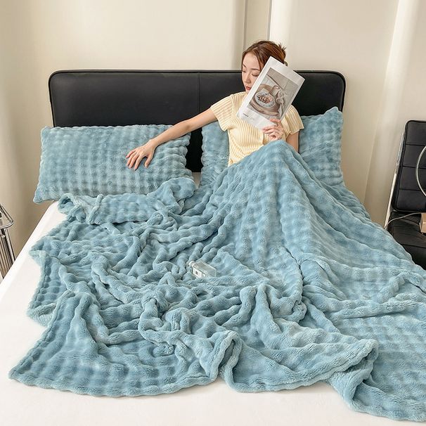 Plüss Buborékos Rabbit Fleece Takaró Ultra Puha Vastag Tej Bársony Szundikáláshoz Irodai Otthoni Használatra_voghion.com