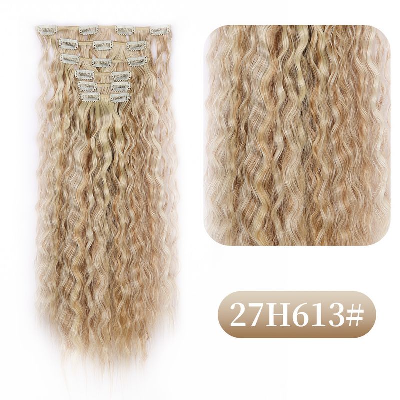 wool curl clip hair wig corn perm 6 piece set chemical fiber wig piece female water ripple hair extension piece_voghion.com