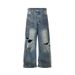 Ausgefranste, Beschädigte Loch-Baggy-Jeans Mit Weitem Bein Für Männer Und Frauen, Streetwear, Lässige Ropa Hombre-Denim-Hose, Übergroße Cargohose_voghion.com