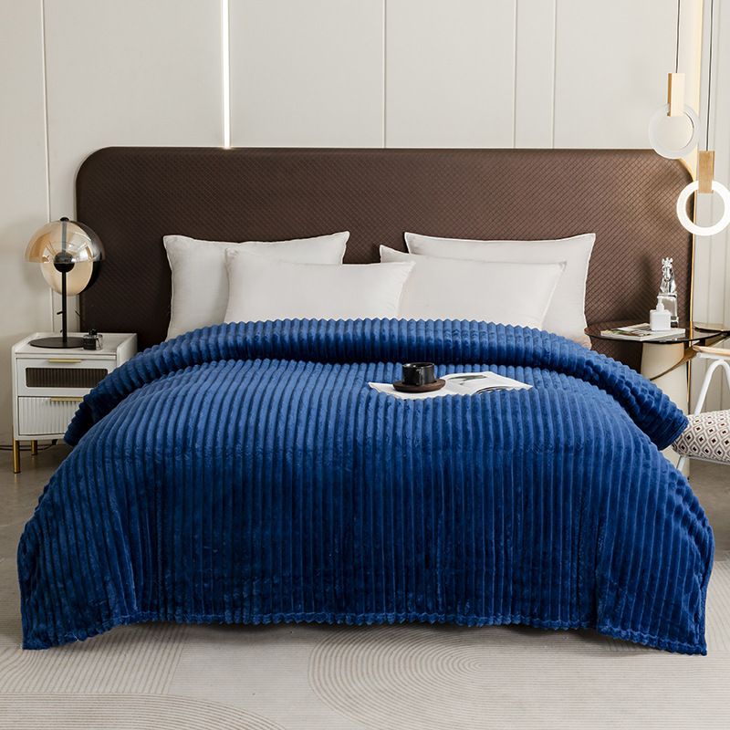 Solid Color Striped Milk Fleece Blanket - Plush Flannel Ultra-Soft Warm Throw For Bed & Couch_voghion.com