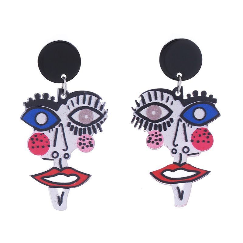 1 Pair IG Style Casual Human Face Abstract Printing Arylic Drop Earrings_voghion.com