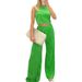 Women's water wave solid color sleeveless vest top trousers fashion women's casual two-piece suit_voghion.com