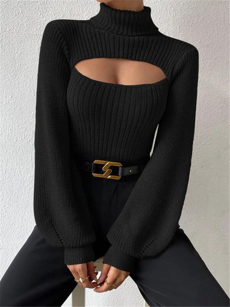 Pull ample sexy pour femmes, avec col roulé, pull évidé, haut_voghion.com