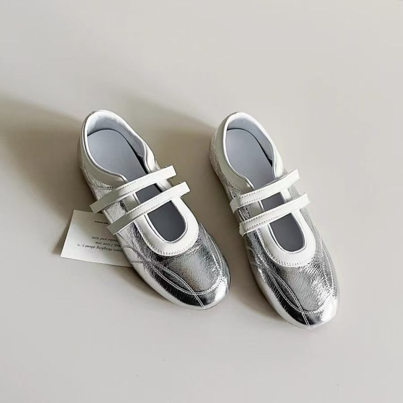 Sheepskin Version Spring Ballet Velcro Mary Jane Single Shoes For Women Shallow Mouth Flat Red Shoes_voghion.com